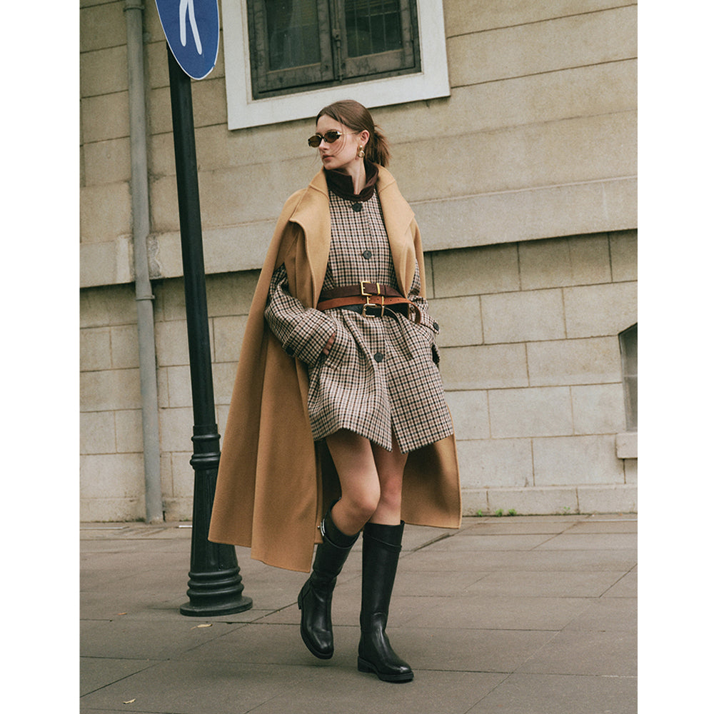 BeauToday Women's Cow Leather Knee High Boots with Side Buckle Design