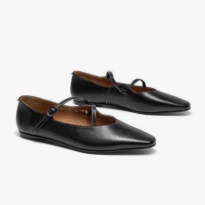 BeauToday Horsehide Pointed Toe Mary Janes Flats with Strappy Design for Women