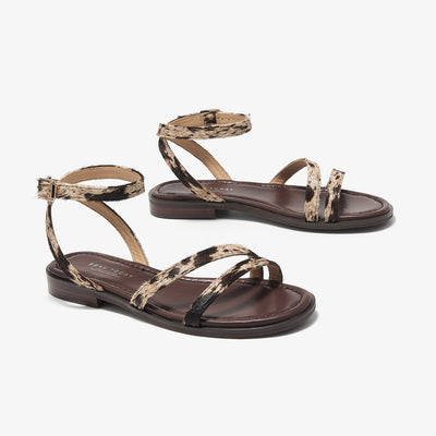 BeauToday Women's Animal Print Lace Up Flat Sandals