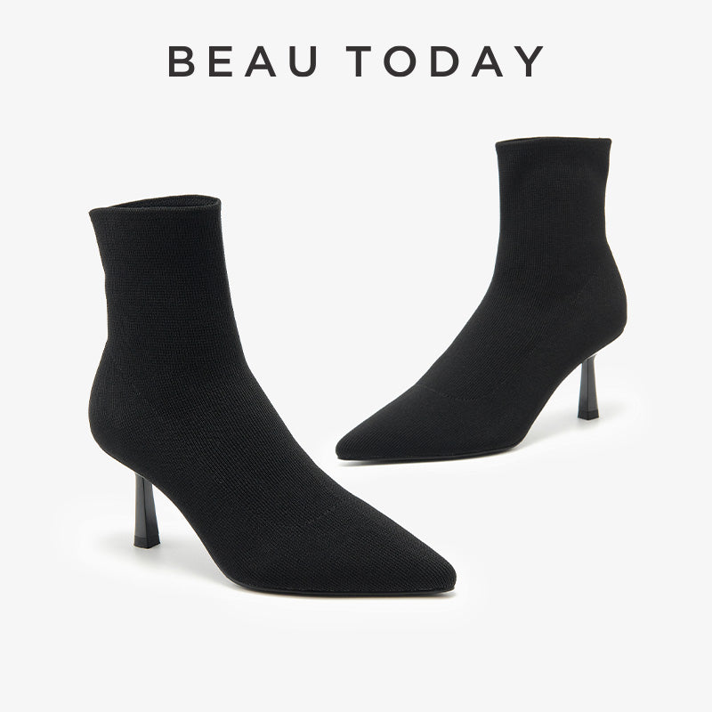 Beau Today Womens Kitten Stiletto Heels Strech Sock Boots