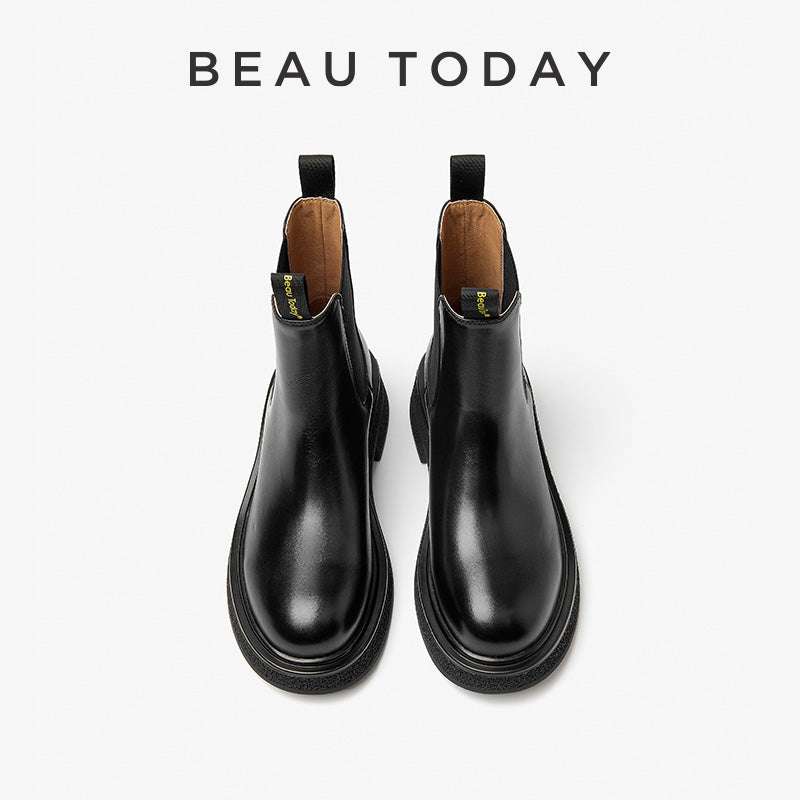 BeauToday Cow Leather Round Toe Chelsea Boots Ankle Bootie For Women