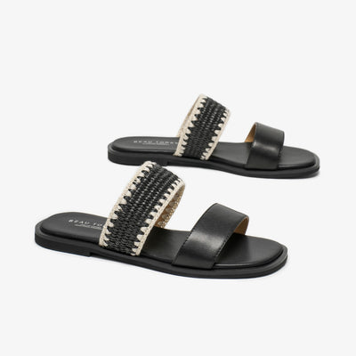 BeauToday Women's Leather Slip On Flat Sandals with Elastic Strap