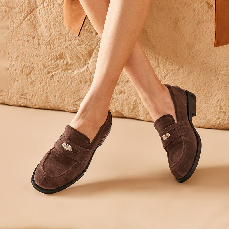 BeauToday Round Toe Womens Penny Loafers Business Casual Suede Cow Lea –  BEAU TODAY
