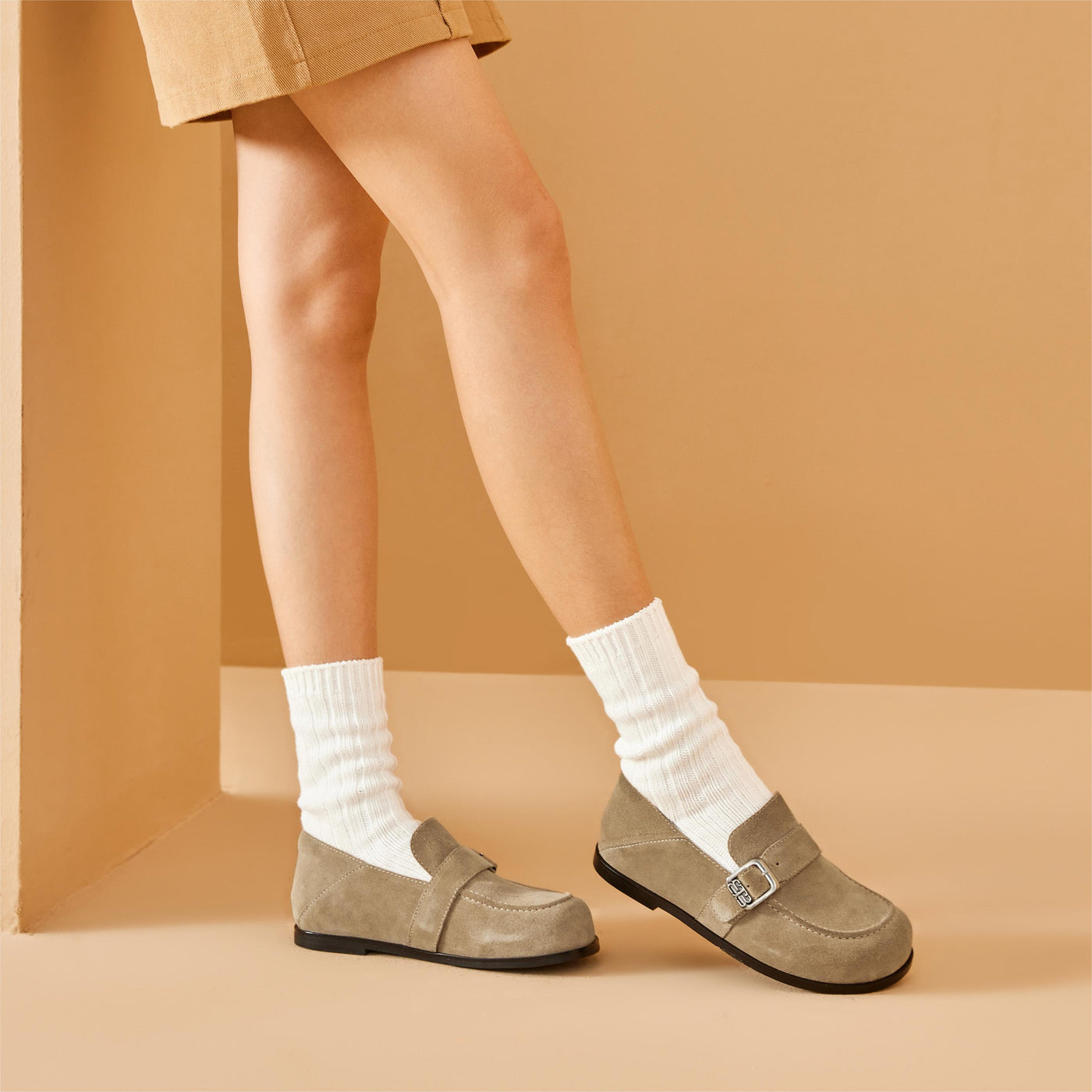 BeauToday Premium Cow Suede Flat Loafers for Women