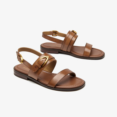 BeauToday Casual Buckle Leather Flat Sandals with Roud Design for Women