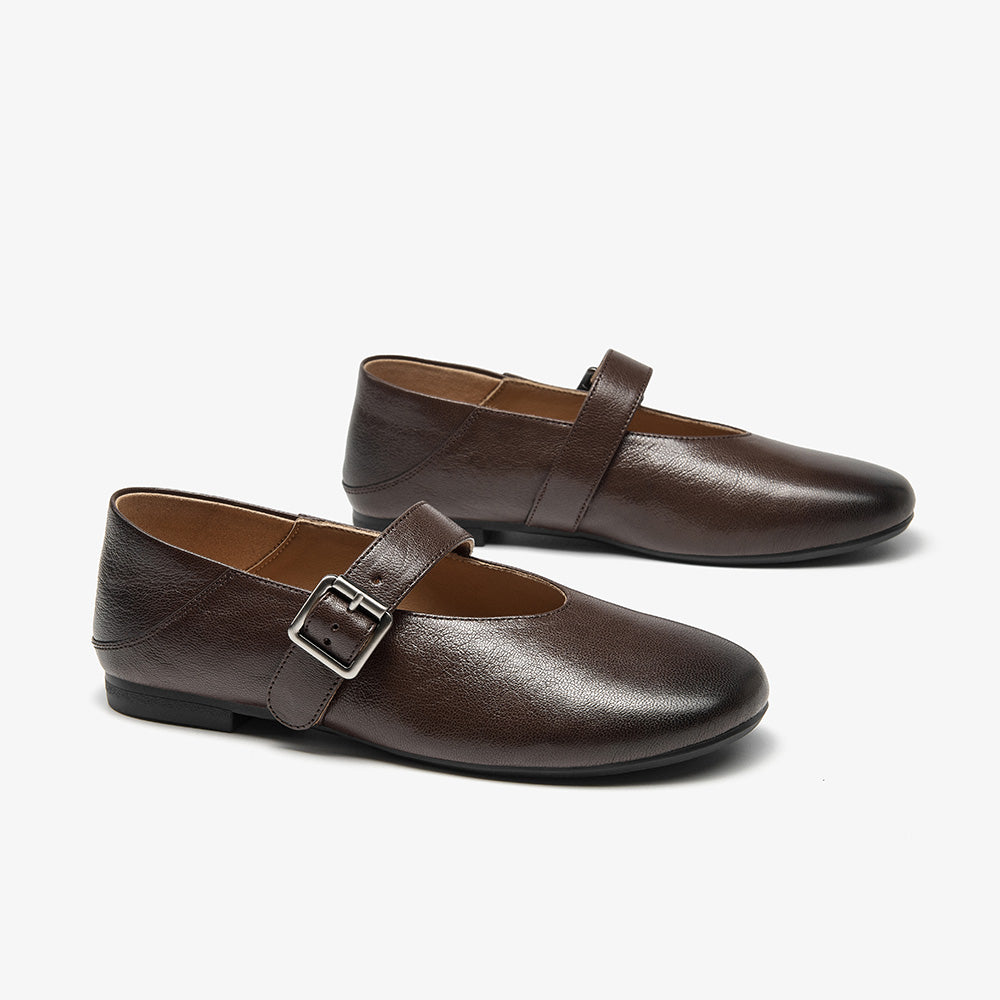 BeauToday Leather Mary Jane Flat With Buckle Design for Women