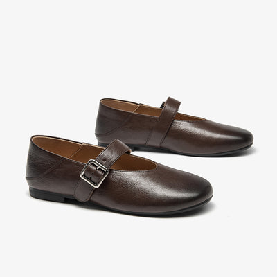 BeauToday Leather Mary Jane Flat With Buckle Design for Women