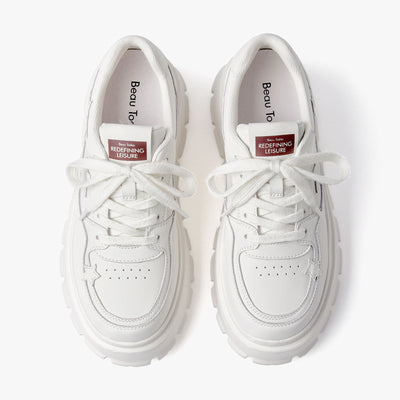 BEAU TODAY Platform Sneakers for Women Classic Leather Walking Shoes