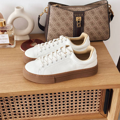 BeauToday Women's Casual Round Toe Lace-Up White Sneakers