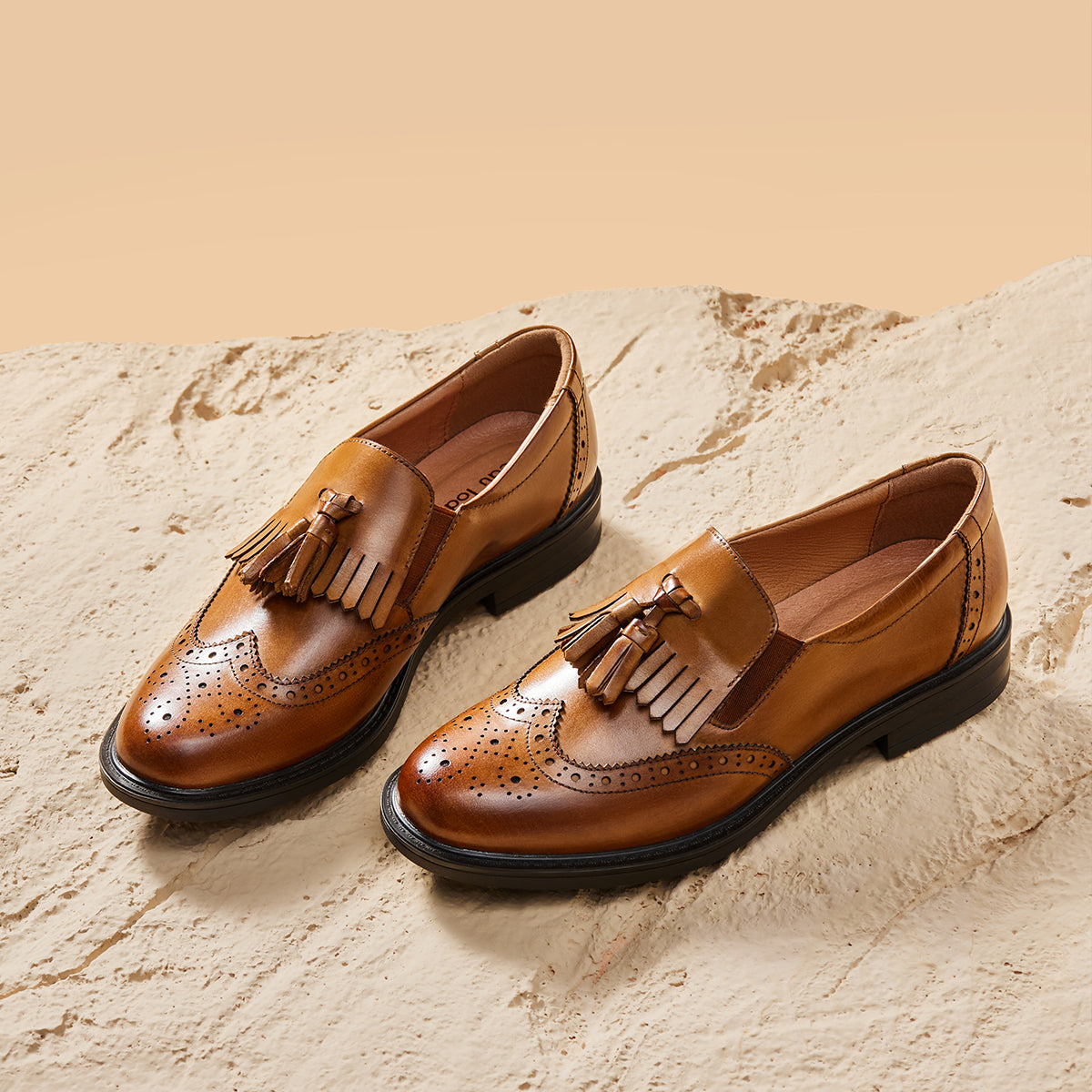 BeauToday Handmade Leather Tassel Brogue Loafers for Women – BEAU TODAY