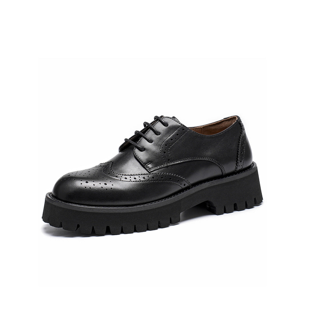 BEAU TODAY Women's Chunky Oxfords Platform Leather Lace Up Oxfords Comfort Lug Sole Business Dress Office Shoes Saddlebrown / US 9.5