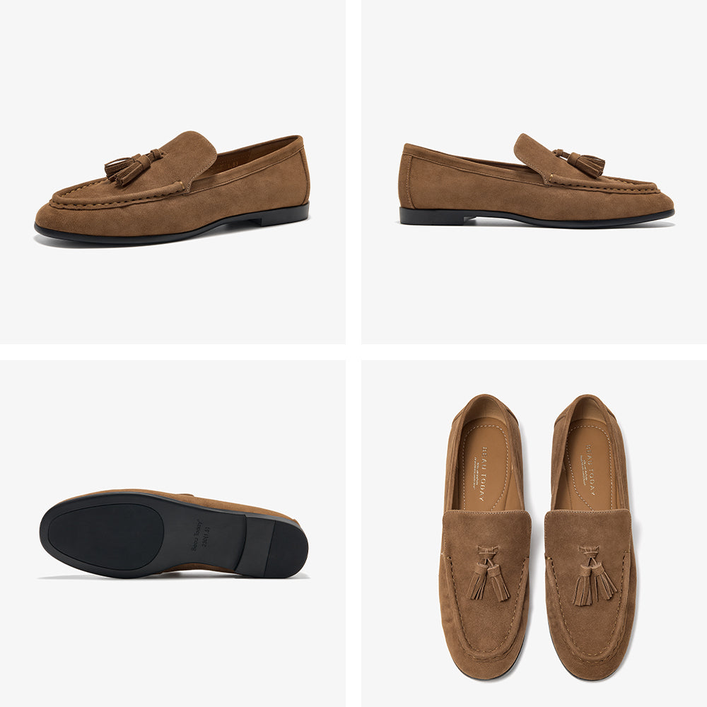 BeauToday Vintage Sheep Suede Slip On Flat Loafer with Tassel Design for Women