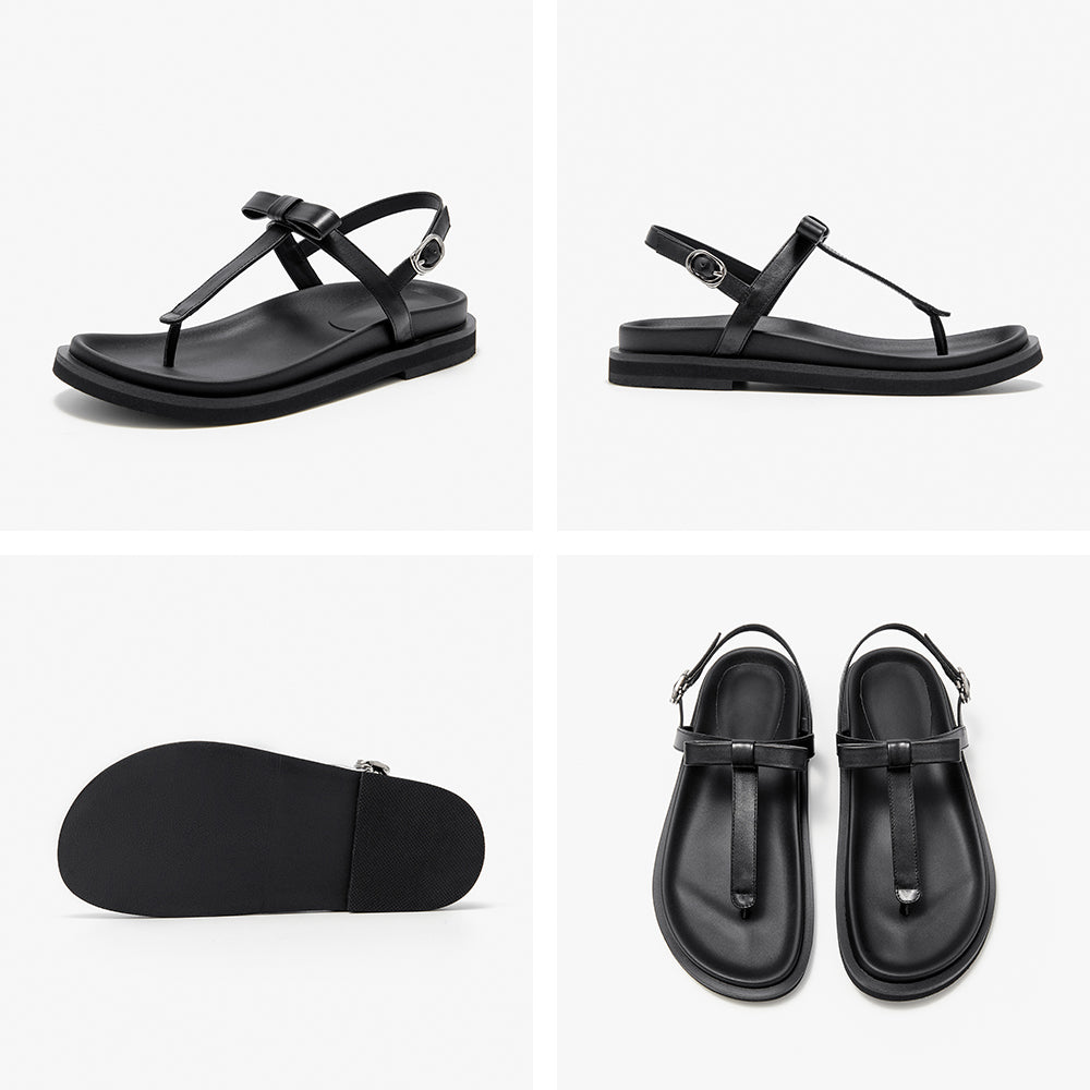 BeauToday Women's Leather Platform Lace Up Flip Flop Sandals for Vacation Style