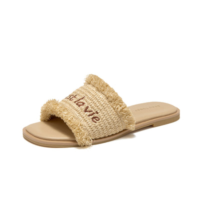 BeauToday Women's Ruched Flat Slides for Vacation Style