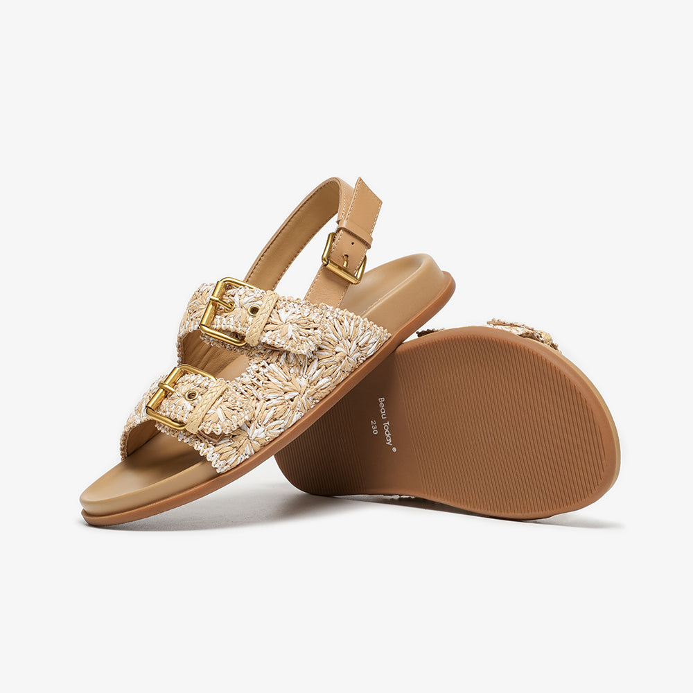 BeauToday Women's Woven Buckle Sandals with Arch Support
