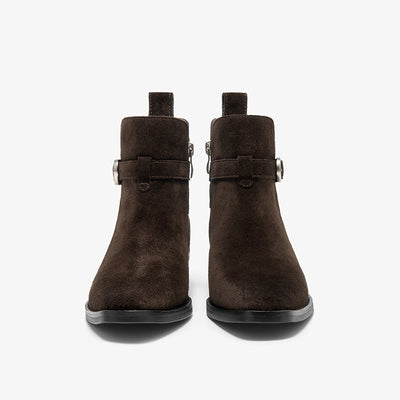 BeauToday Suede Chelsea Boots with Buckle Decor Pointed Toe Ankle Boots for Women