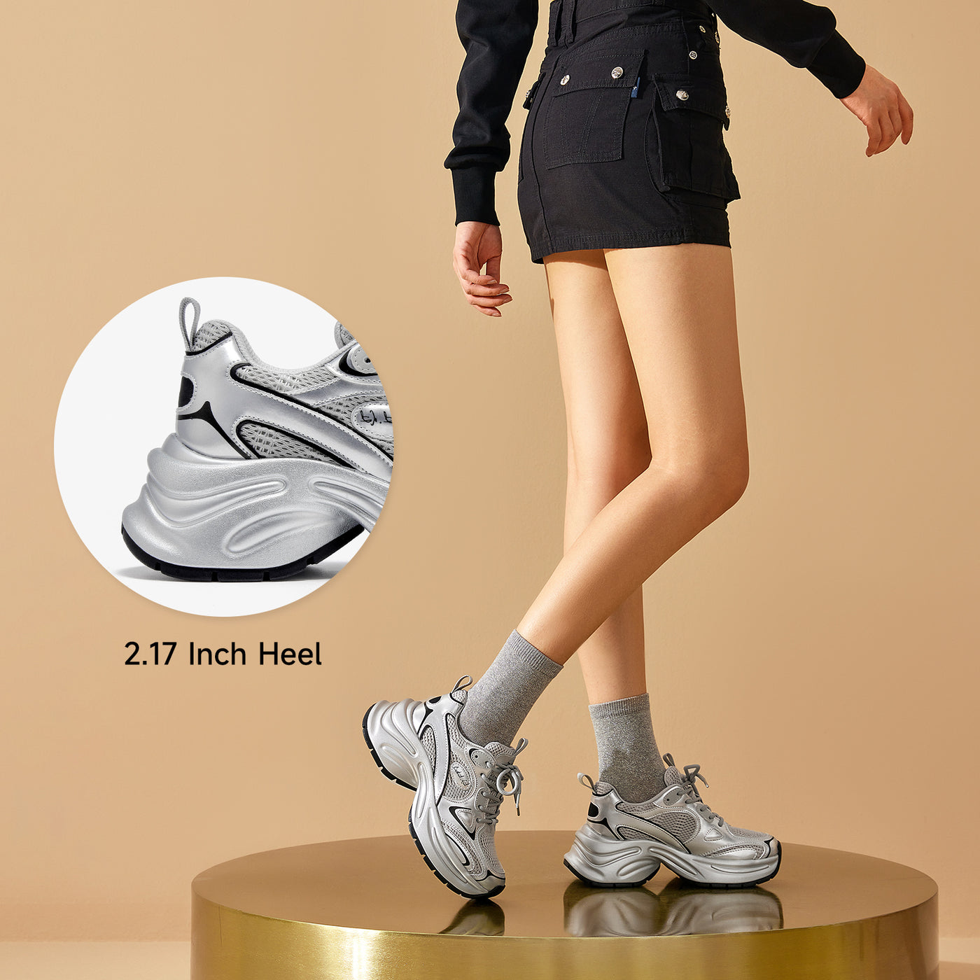 BeauToday  Fashion Chunky Sneakers with Reflective Tape Design for Women