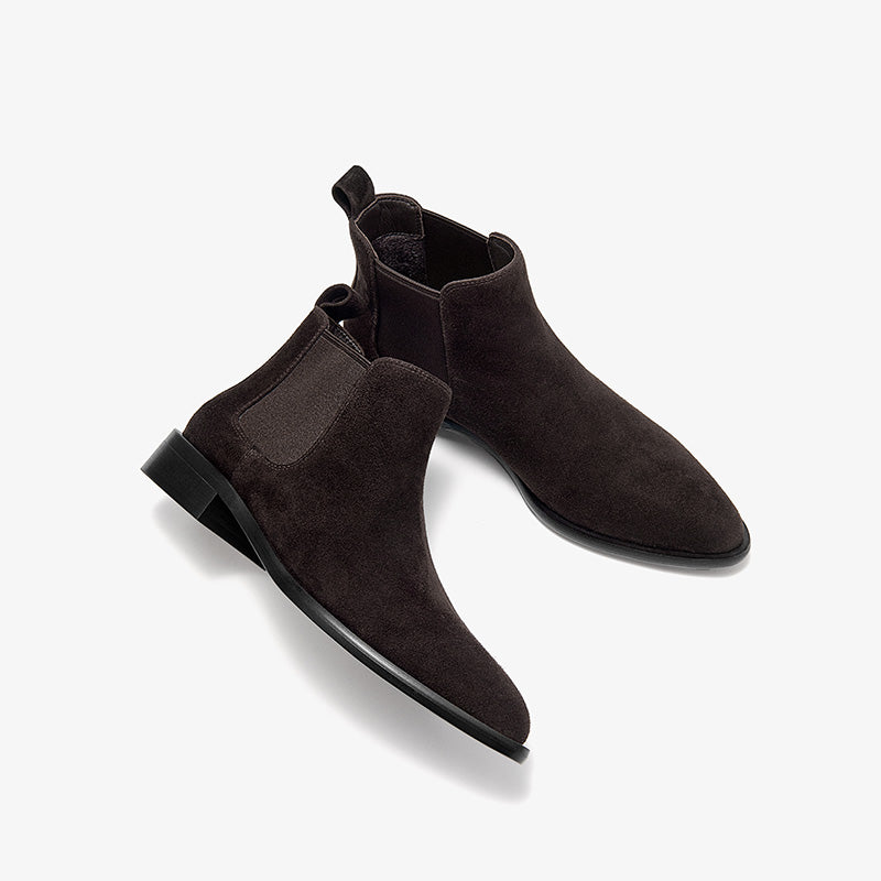 BeauToday Classic Suede Chelsea Boots with Pointed Toe Design Ankle Boots for Womem