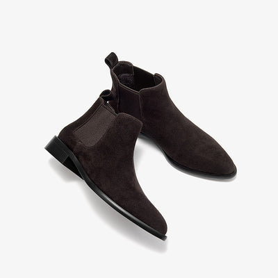 BeauToday Classic Suede Chelsea Boots with Pointed Toe Design Ankle Boots for Womem