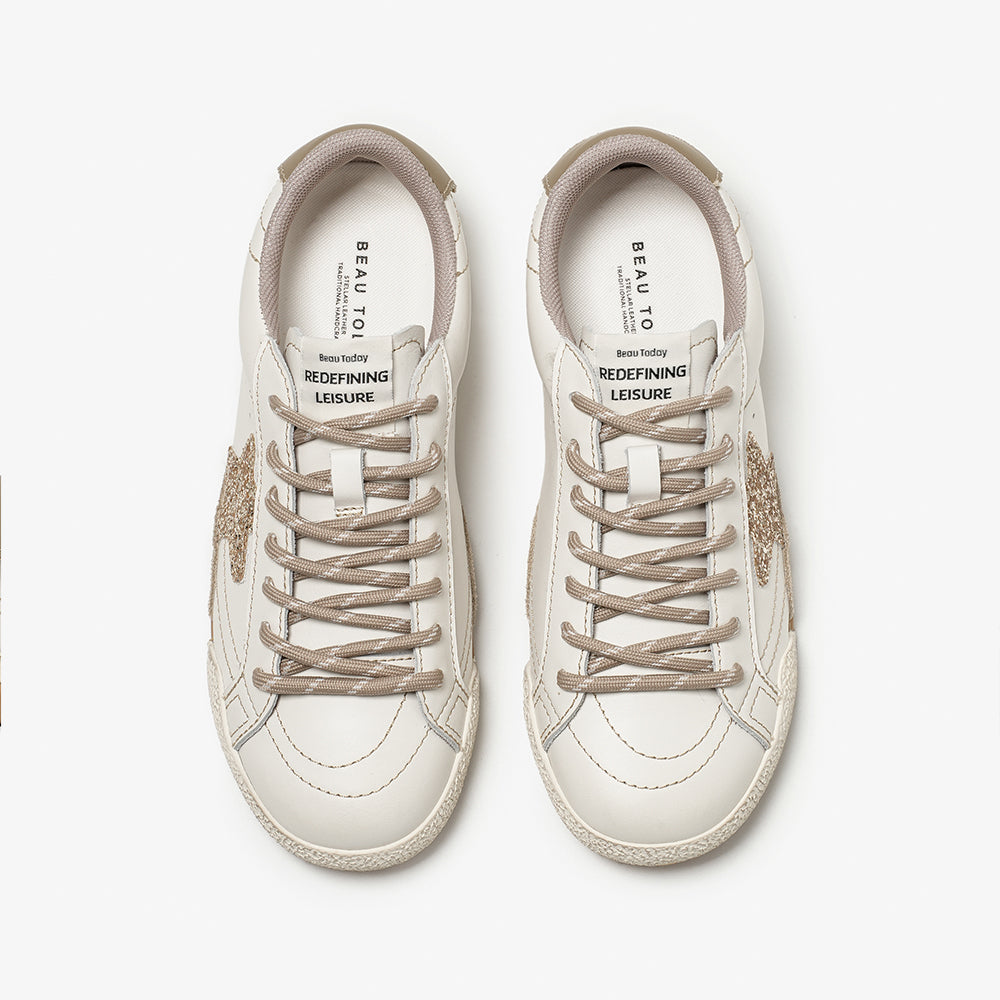 BeauToday Women's Neutral Retro Sneakers with Star Design