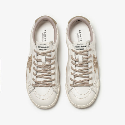 BeauToday Women's Neutral Retro Sneakers with Star Design