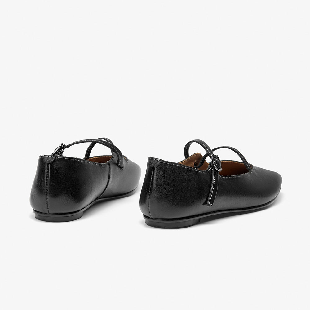 BeauToday Horsehide Pointed Toe Mary Janes Flats with Strappy Design for Women