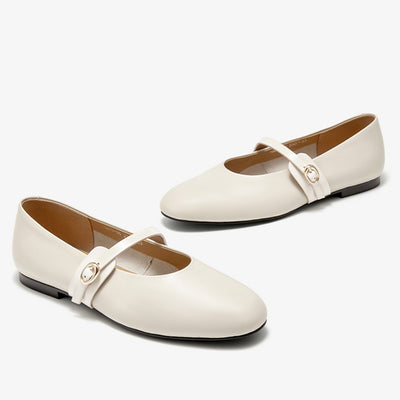 BeauToday Women's Leather Round Toe Mary Janes Flats