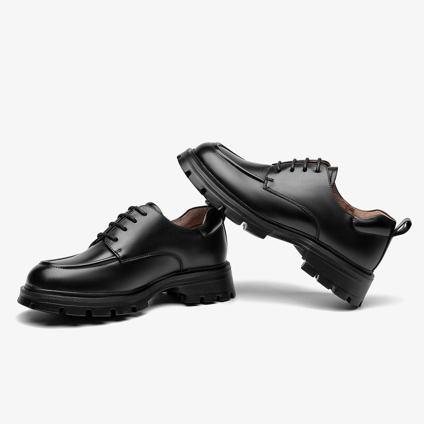 BEAU TODAY Leather Platform Oxford Shoes with Lug Sole for Women