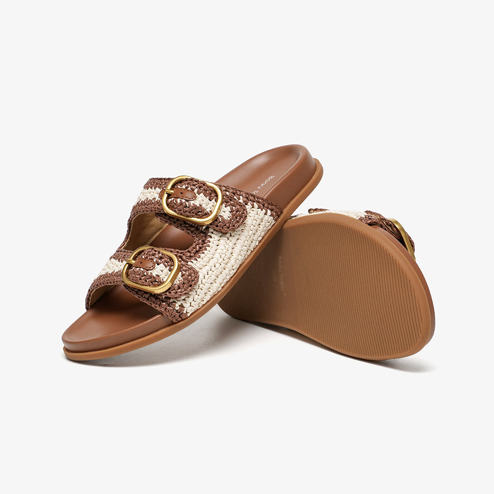 BeauToday Casual Woven Buckle Slides Arch Support for Women