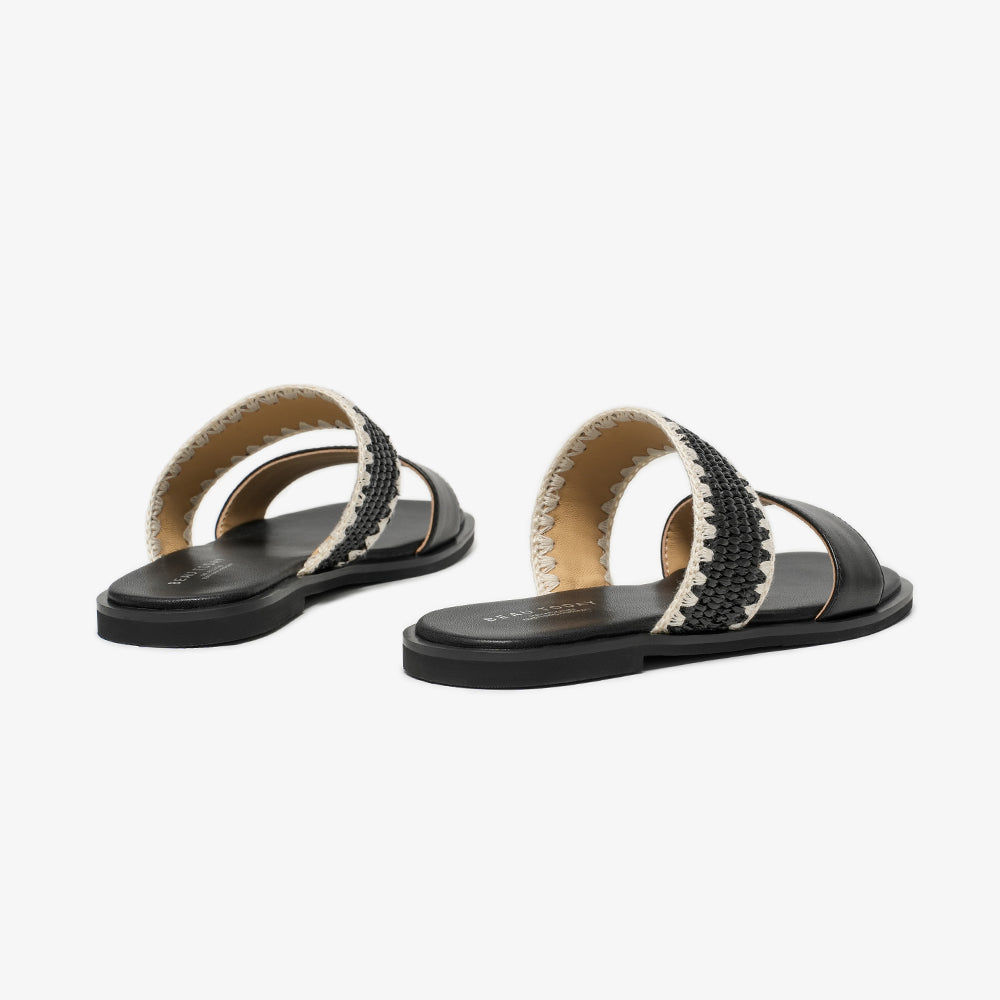 BeauToday Women's Leather Slip On Flat Sandals with Elastic Strap