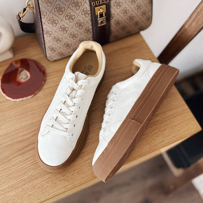 BeauToday Women's Casual Round Toe Lace-Up White Sneakers
