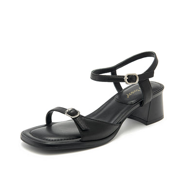 BeauToday Comfy Leather One Strap Sandals with Square Toe for Womens