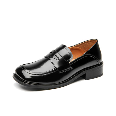 BeauToday Women's Classic Leather Slip-on Penny Loafers with Square Toe