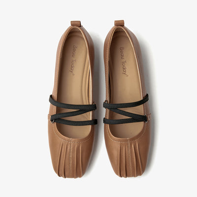 BeauToday Leather Mary Jane Flat With Strap Design for Women