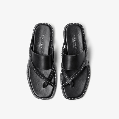 BeauToday Women's Leather Flip Flop Sandals Casual Flat Toe Post Slides for Vacation