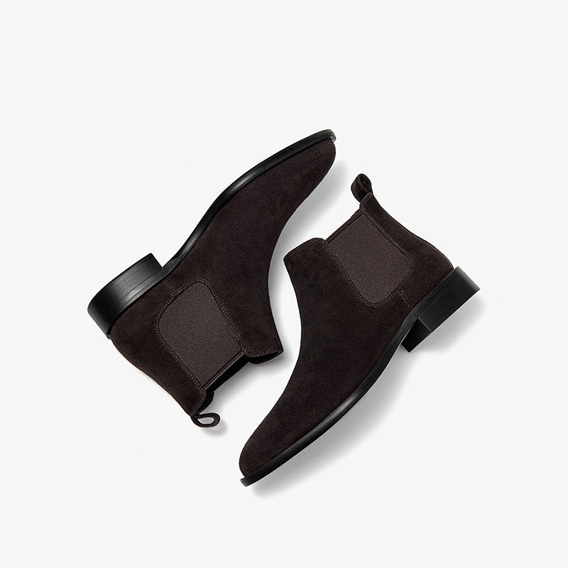 BeauToday Classic Suede Chelsea Boots with Pointed Toe Design Ankle Boots for Womem