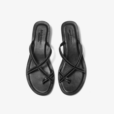 BeauToday Cow Leather Flip-flops Slides with Block Low Heel for Women