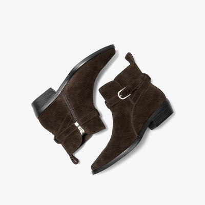 BeauToday Suede Chelsea Boots with Buckle Decor Pointed Toe Ankle Boots for Women