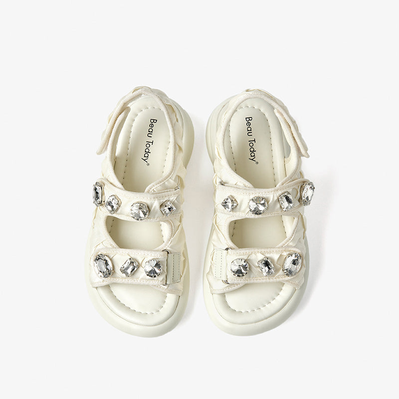 BeauToday Stylish Diamond Decoration Velcro Chunky Sandals for Women