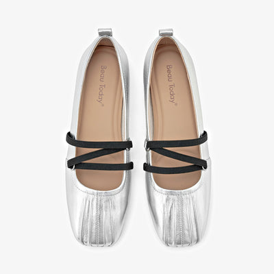 BeauToday Leather Mary Jane Flat With Strap Design for Women