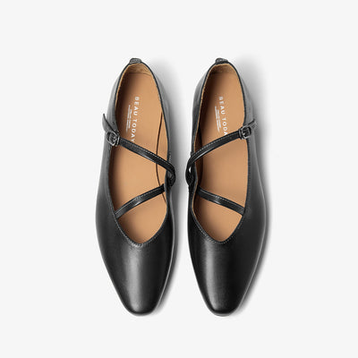 BeauToday Horsehide Pointed Toe Mary Janes Flats with Strappy Design for Women