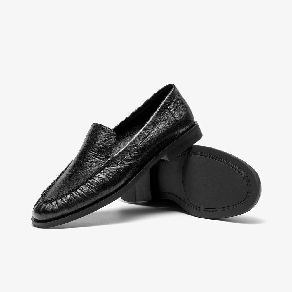 BeauToday Women's Sheepskin Pleated  Loafers Flats