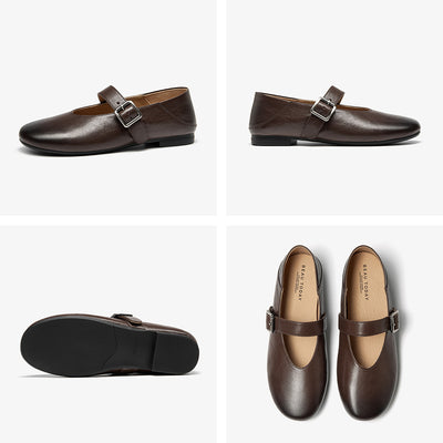 BeauToday Leather Mary Jane Flat With Buckle Design for Women