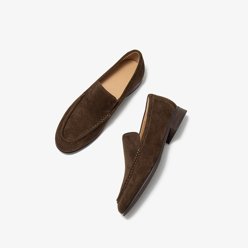 BeauToda Suede Loafers Slip-on Business Casual Shoes with Round Toe for Women