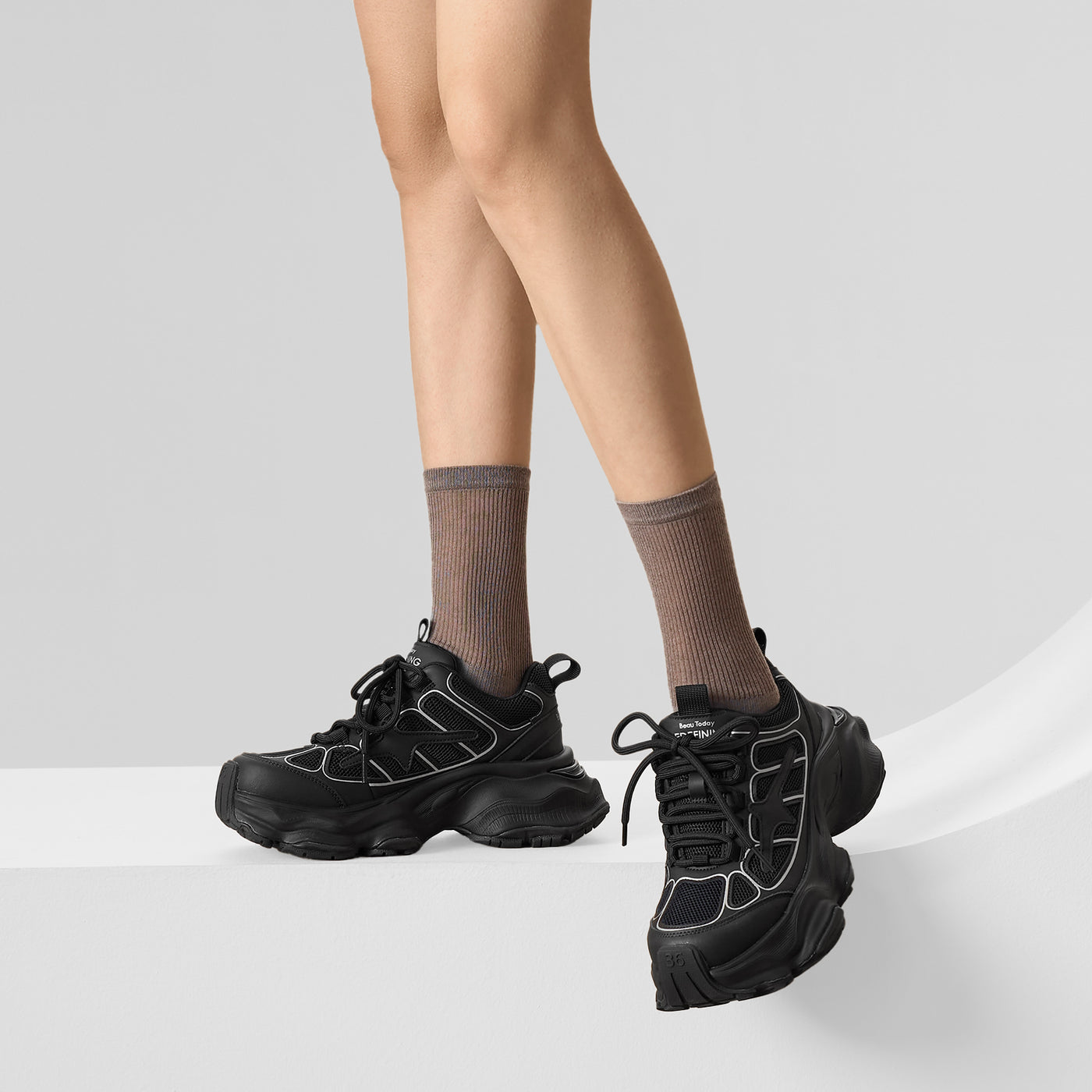 BeauToday Chunky Platform  Fashion Sneakers with Lace Up  for Women