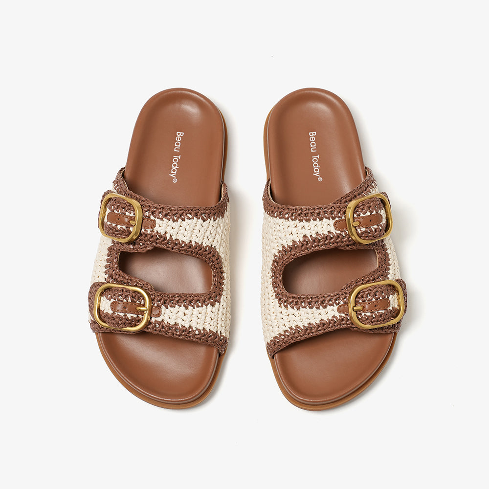 BeauToday Casual Woven Buckle Slides Arch Support for Women