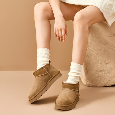 BeauToday Women's Wool Fur Lined  Mini Platform Ankle Boots