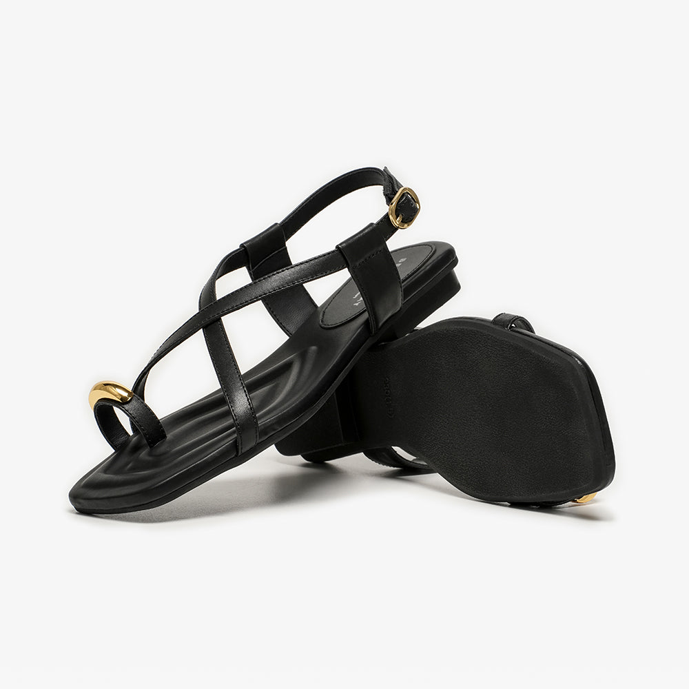 BeauToday Metallic Toe Strap Leather Sandals with Designed Square Toe for Women
