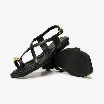 BeauToday Metallic Toe Strap Leather Sandals with Designed Square Toe for Women