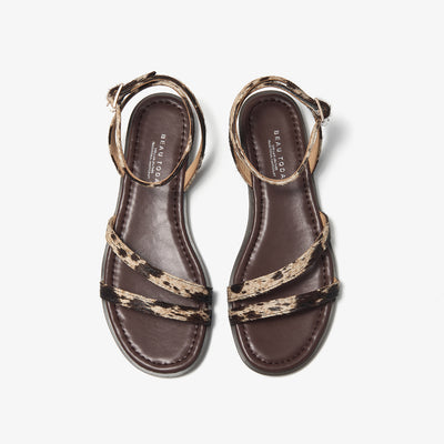 BeauToday Women's Animal Print Lace Up Flat Sandals